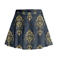 Floral Damask Pattern Texture, Damask Retro Background Mini Flare Skirt by nateshop