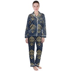 Floral Damask Pattern Texture, Damask Retro Background Women s Long Sleeve Satin Pajamas Set	