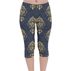 Floral Damask Pattern Texture, Damask Retro Background Velvet Capri Leggings  by nateshop