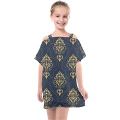 Floral Damask Pattern Texture, Damask Retro Background Kids  One Piece Chiffon Dress by nateshop