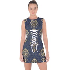 Floral Damask Pattern Texture, Damask Retro Background Lace Up Front Bodycon Dress