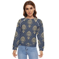 Floral Damask Pattern Texture, Damask Retro Background Women s Long Sleeve Raglan T-shirt