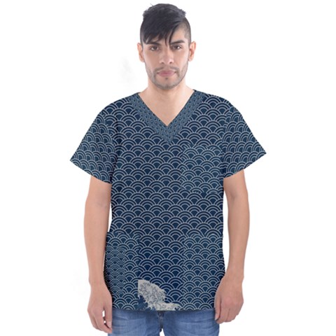 Kanagawa, Hokusai, Japanese Art, Men s V-neck Scrub Top by nateshop