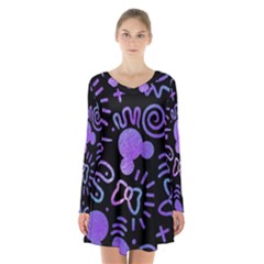 Multicolor Disney , Corazones, Mouse Long Sleeve Velvet V-neck Dress