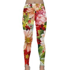 Painted Flowers Texture, Floral Background Classic Yoga Leggings by nateshop