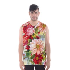 Painted Flowers Texture, Floral Background Men s Basketball Tank Top