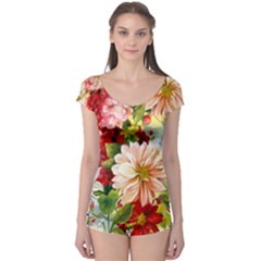 Painted Flowers Texture, Floral Background Boyleg Leotard  by nateshop