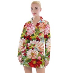 Painted Flowers Texture, Floral Background Women s Long Sleeve Casual Dress by nateshop