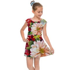 Painted Flowers Texture, Floral Background Kids  Cap Sleeve Dress by nateshop