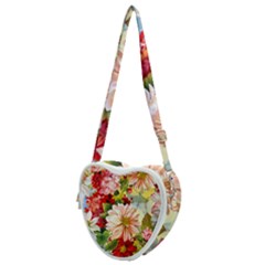 Painted Flowers Texture, Floral Background Heart Shoulder Bag by nateshop