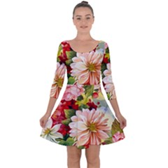 Painted Flowers Texture, Floral Background Quarter Sleeve Skater Dress by nateshop