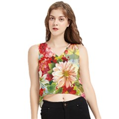 Painted Flowers Texture, Floral Background V-neck Cropped Tank Top by nateshop