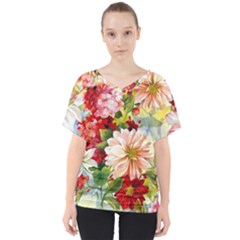 Painted Flowers Texture, Floral Background V-neck Dolman Drape Top by nateshop