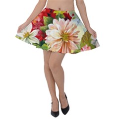 Painted Flowers Texture, Floral Background Velvet Skater Skirt