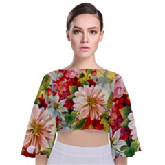 Painted Flowers Texture, Floral Background Tie Back Butterfly Sleeve Chiffon Top by nateshop