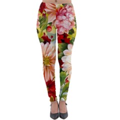 Painted Flowers Texture, Floral Background Lightweight Velour Leggings by nateshop