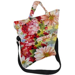 Painted Flowers Texture, Floral Background Fold Over Handle Tote Bag by nateshop