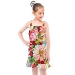 Painted Flowers Texture, Floral Background Kids  Overall Dress by nateshop