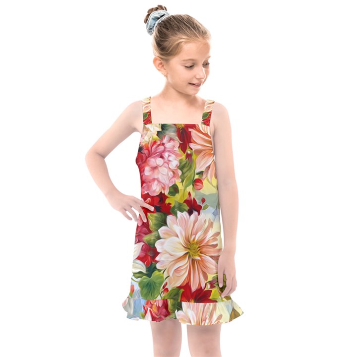 Painted Flowers Texture, Floral Background Kids  Overall Dress