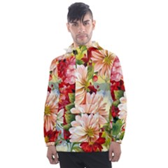 Painted Flowers Texture, Floral Background Men s Front Pocket Pullover Windbreaker by nateshop