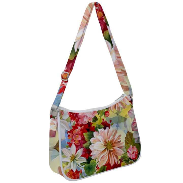 Painted Flowers Texture, Floral Background Zip Up Shoulder Bag