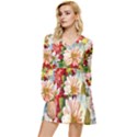 Painted Flowers Texture, Floral Background Tiered Long Sleeve Mini Dress View1