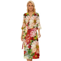 Painted Flowers Texture, Floral Background Midsummer Wrap Dress