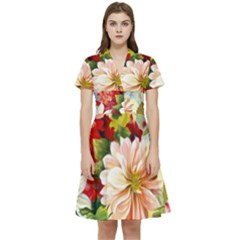 Painted Flowers Texture, Floral Background Short Sleeve Waist Detail Dress by nateshop