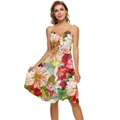 Painted Flowers Texture, Floral Background Sleeveless Tie Front Chiffon Dress by nateshop