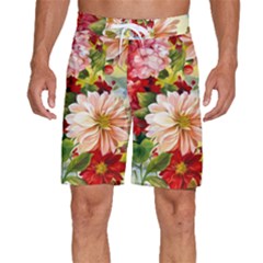 Painted Flowers Texture, Floral Background Men s Beach Shorts by nateshop