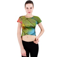 Parrot Feathers Texture Feathers Backgrounds Crew Neck Crop Top by nateshop