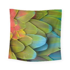 Parrot Feathers Texture Feathers Backgrounds Square Tapestry (small) by nateshop