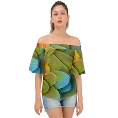 Parrot Feathers Texture Feathers Backgrounds Off Shoulder Short Sleeve Top by nateshop