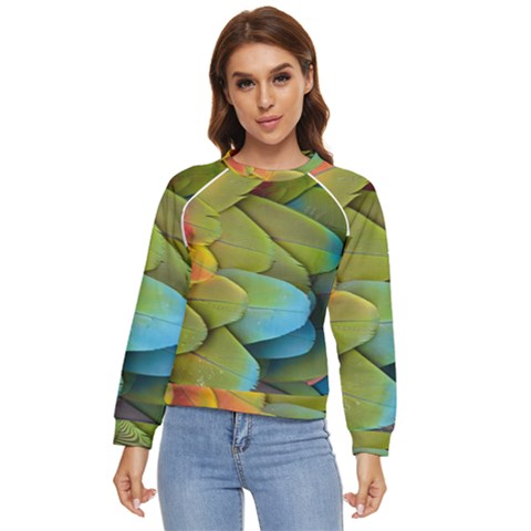 Parrot Feathers Texture Feathers Backgrounds Women s Long Sleeve Raglan T-shirt by nateshop