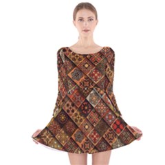 Pattern, Abstract, Texture, Mandala Long Sleeve Velvet Skater Dress by nateshop