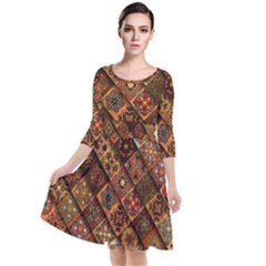 Pattern, Abstract, Texture, Mandala Quarter Sleeve Waist Band Dress by nateshop