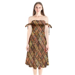 Pattern, Abstract, Texture, Mandala Shoulder Tie Bardot Midi Dress by nateshop