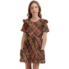 Pattern, Abstract, Texture, Mandala Kids  Frilly Sleeves Pocket Dress