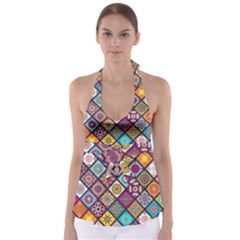 Pattern, Colorful, Floral, Patter, Texture, Tiles Tie Back Tankini Top