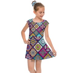 Pattern, Colorful, Floral, Patter, Texture, Tiles Kids  Cap Sleeve Dress by nateshop