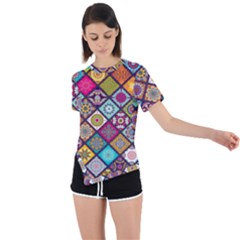 Pattern, Colorful, Floral, Patter, Texture, Tiles Asymmetrical Short Sleeve Sports T-shirt by nateshop