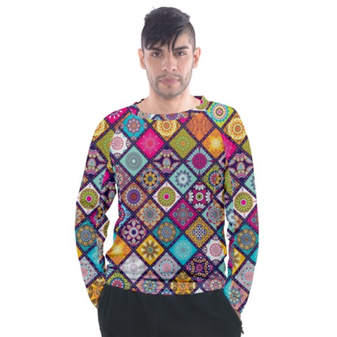 Pattern, Colorful, Floral, Patter, Texture, Tiles Men s Long Sleeve Raglan T-shirt by nateshop