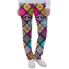 Pattern, Colorful, Floral, Patter, Texture, Tiles Women s Casual Pants by nateshop