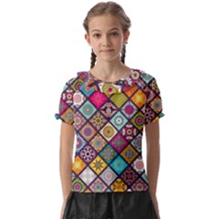 Pattern, Colorful, Floral, Patter, Texture, Tiles Kids  Frill Chiffon Blouse by nateshop