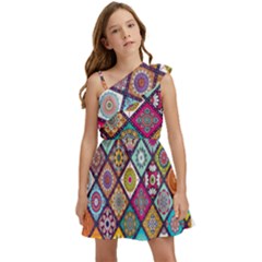 Pattern, Colorful, Floral, Patter, Texture, Tiles Kids  One Shoulder Party Dress by nateshop