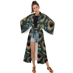 Peacock Feathers, Bird, Spirituality, Symbol, Spiritual, Maxi Kimono by nateshop