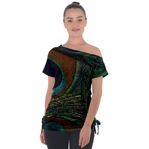 Peacock Feathers, Feathers, Peacock Nice Off Shoulder Tie-up T-shirt by nateshop