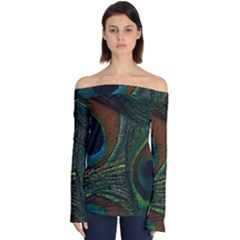 Peacock Feathers, Feathers, Peacock Nice Off Shoulder Long Sleeve Top by nateshop