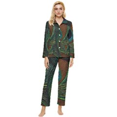 Peacock Feathers, Feathers, Peacock Nice Womens  Long Sleeve Velvet Pocket Pajamas Set