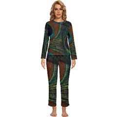 Peacock Feathers, Feathers, Peacock Nice Womens  Long Sleeve Lightweight Pajamas Set by nateshop